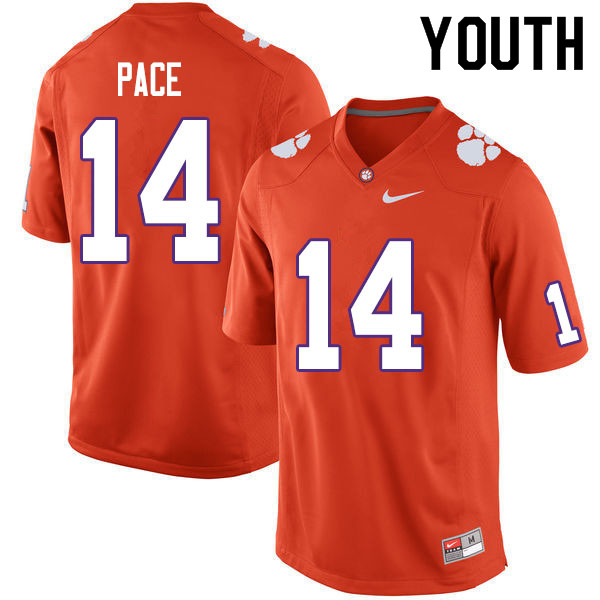 Youth #14 Kobe Pace Clemson Tigers College Football Jerseys Sale-Orange - Click Image to Close
